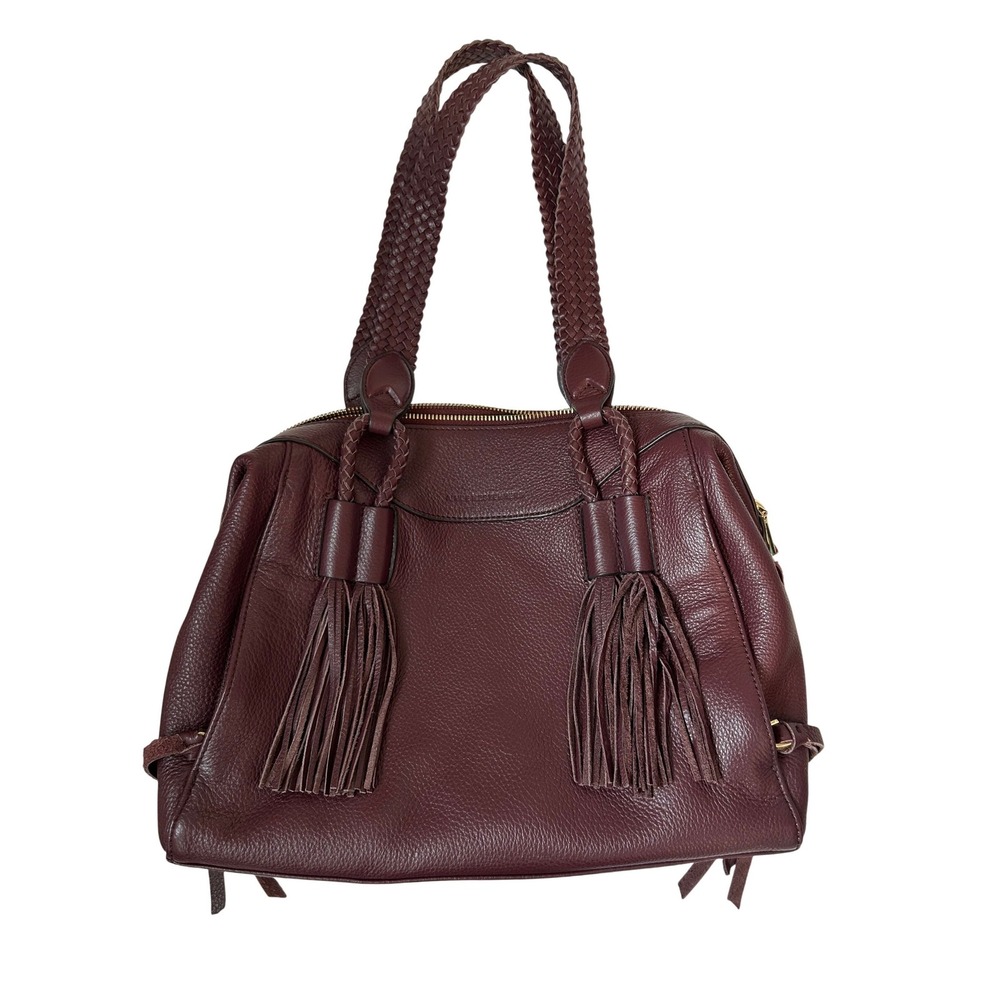 Burgundy Leather Shoulder Bag with Tassels